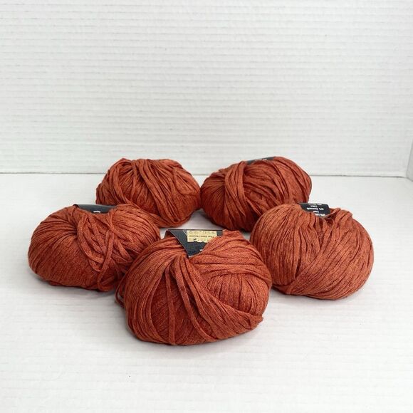 Lana Grossa Mare Ribbon Yarn Linen Cotton Rayon (50g each) Lot of 5 Rust Orange - Picture 3 of 5
